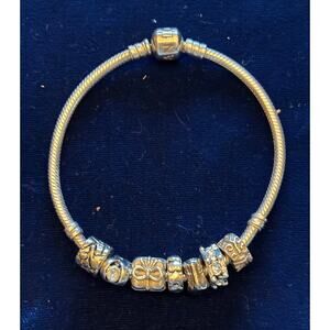 Pandora ALE .925 Sterling Silver Snake Double Station Bracelet 8" w/7 Charms 30g